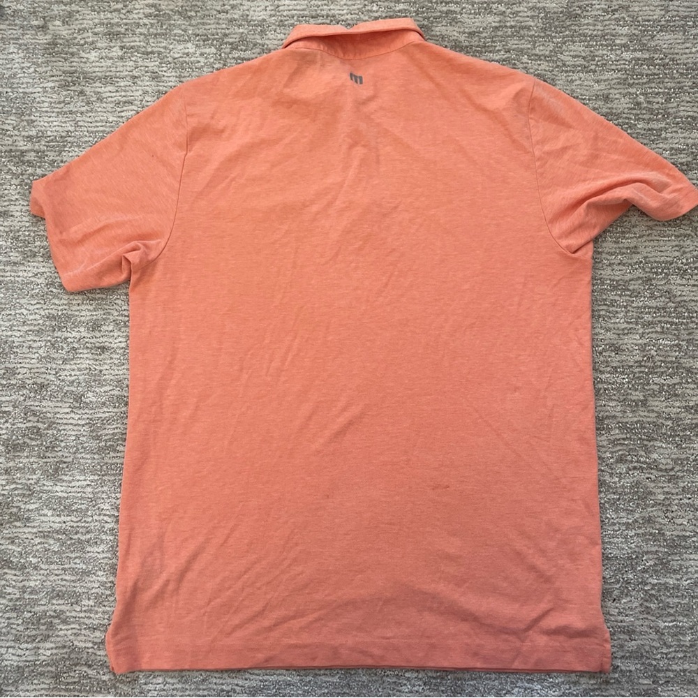 Travis Mathew Shirt Polo Short Sleeve Mens Size L Peach Chest Stripes Front - Picture 8 of 10